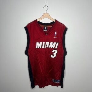 Miami Heat Basketball Jersey Mens Large Red Black NBA Reebok Wade 3 Throwback